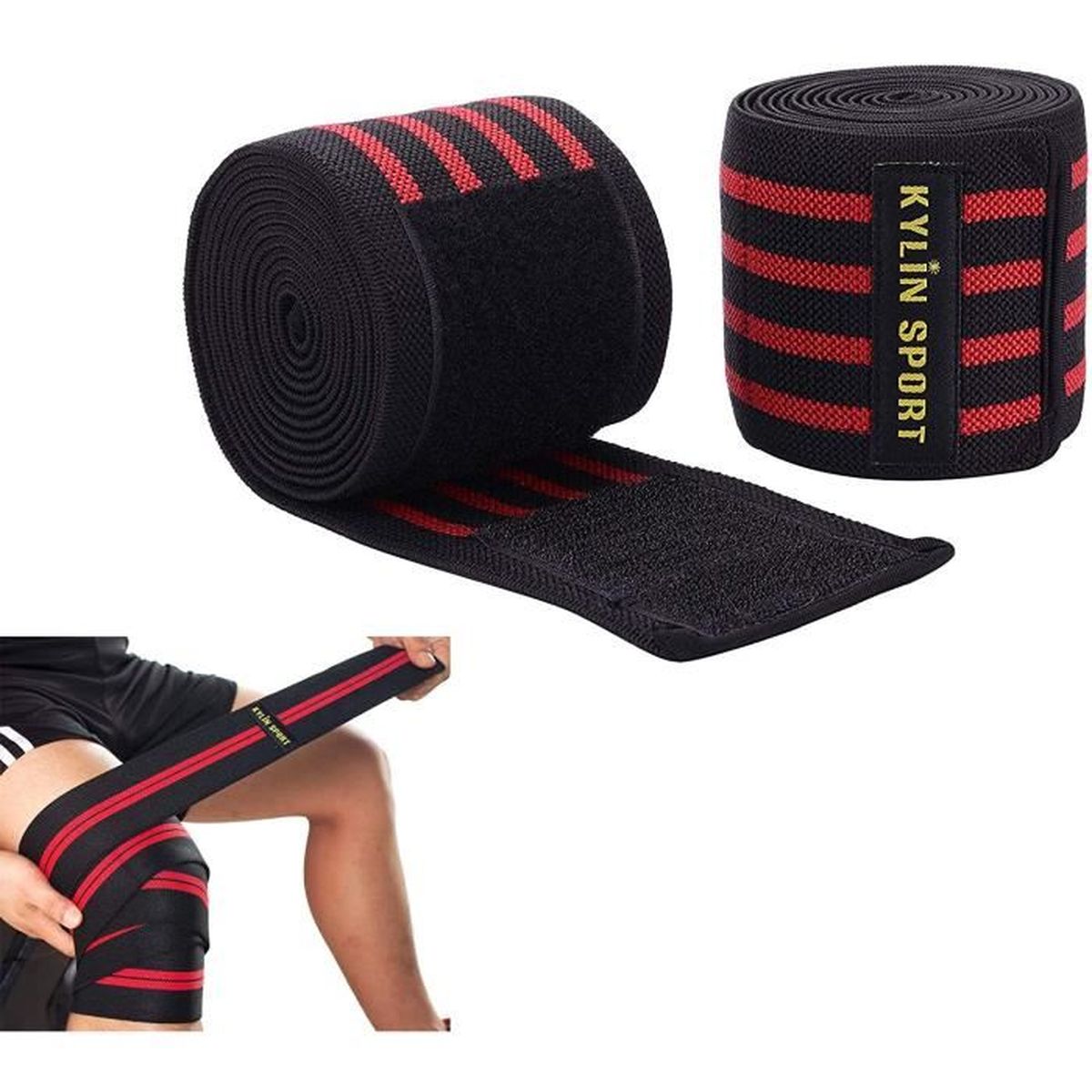 KYLIN SPORT 2pcs Bande de Genou 200cm Ceinture Bandage Protège Genou Elastique et Réglable Genouillère pour Crossfit Musculation Powerlifting Entraînement KYLIN SPORT 2pcs Bande de Genou 200cm Ceinture Bandage Protège Genou Elastique et Réglable Genouillère pour Crossfit Musculation Powerlifting Entraînement