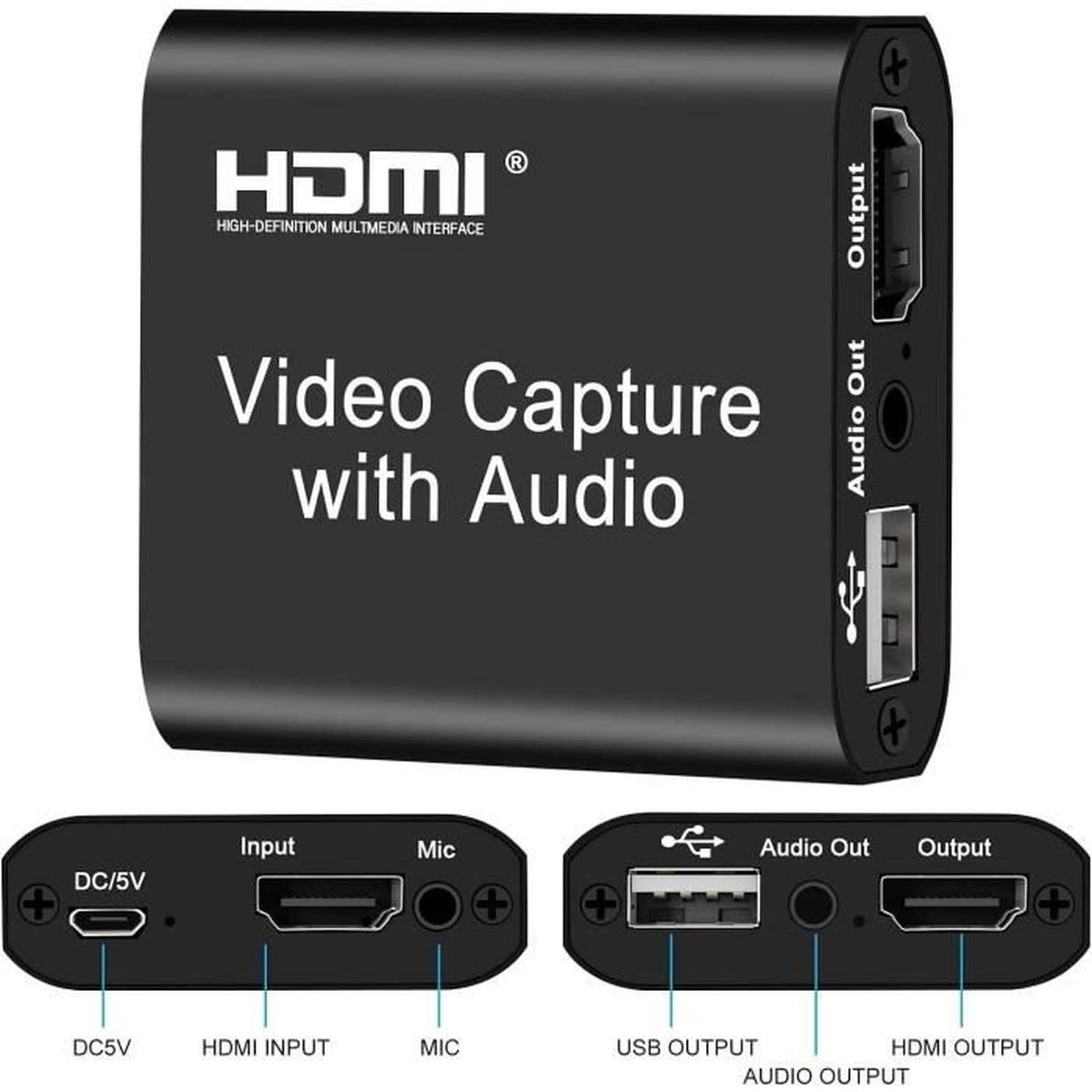Carte de Capture HDMI Audio vidéo avec Sortie en Boucle, USB2.0 4K 1080P 60FPS Carte de Capture