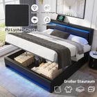 Lit coffre - TKOPY - Lit adulte double 140x190 cm avec LED et USB - Lit rembourré avec charge sans fil et rangement - PU Noir