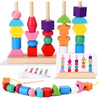 Montessori Jouet,2 en 1 Pédagogique Empilable Jouet Y Enfiler Jouet Jeux D'activité et de Développement Empiler et de Tri Educatif