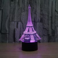 Tour Eiffel veilleuse 3D illusion lumière décoration visuelle de chambre à coucher lumière LED, 16 couleurs claires avec