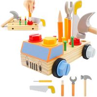  Jouet en Bois Outil pour Enfant, 28 Pcs Jouets de Construction Montessori, DIY Caisse à Outil Jouets pour Garçon 2 3 4 Ans
