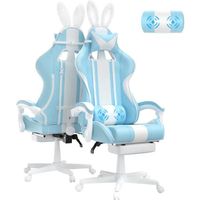 Ferghana Chaise Gaming Ergonomique - Oreiller lombaires massage et Appui-tête - Inclinable 90°- 135 ° - Chaise de Bureau Bleu Clair
