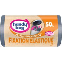 LOT DE 6 - HANDY BAG - Ultra-Résistants - Sacs poubelle 50 L à Fixation Élastique - rouleau de 10 sacs