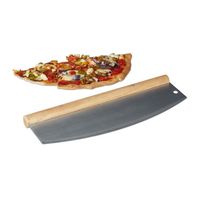 Relaxdays Hachoir berceuse Couteau à Pizza Inox avec manche en bois, 1 Lame avec Étui protecteur HxB 12x35cm, argenté