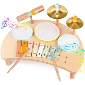 ULIFEME Kit 24 Pièces Instruments De Musique En Bois Pour Enfants - Xylophone, Tambourin, Maracas Et Plus Dans Sac De Transport
