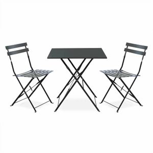 Ensemble table et chaise de jardin Salon de jardin bistrot pliable - Emilia carré gris anthracite - Table 70x70cm avec deux chaises pliantes. acier thermolaqué
