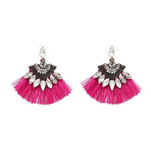 Boucles d/'oreille Pompons Forme d/'éventail frange strass bohème ROSE FUSHIA