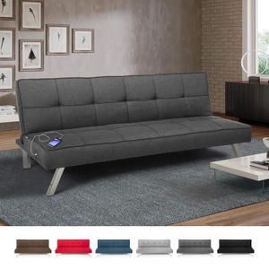 CANAPÉ FIXE Canapé-lit en tissu avec port USB et pieds en métal AstraLIS design, Couleur: Gris