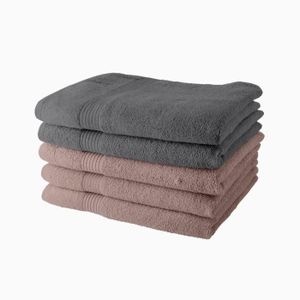 SERVIETTES DE BAIN Lot de 5 Draps de Bain TODAY 70x130 cm 100% Coton - 3 roses des sables + 2 acier