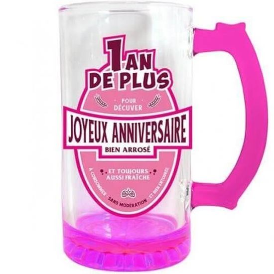 Cbc00f 1 Chope A Biere Joyeux Anniversaire Fuchsia 50cl Pour Cadeau Cdiscount Maison
