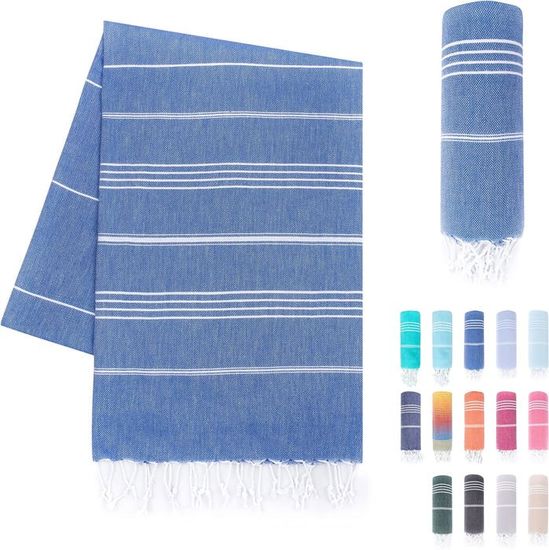 Fouta XXL 100x200 Cm - 100% Coton Oeko-Tex, Serviette Plage/Hammam/Sauna (Turquoise, Rapide Séchage)