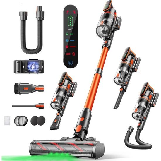Belife BVC11 Aspirateur Balai Sans Fil 45Kpa 550W – 45 Min D’Autonomie, LED Tactile, Rose – Parfait Poils Animaux, Voiture, Tapis