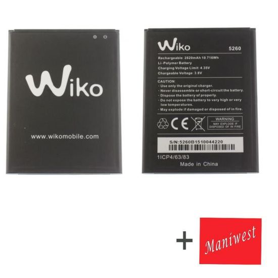 ORIGINAL Batterie Wiko type 5260 2820mAh 10,716Wh 3,8V pour Wiko Ridge FAB 4G et Wiko PULP FAB 4G + Screen Cleaner Maniwest
