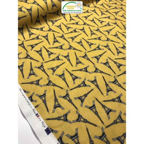 Tissu Jacquard Paris Et Tour Eiffel Sur Fond Blanc - Par 10 Cm