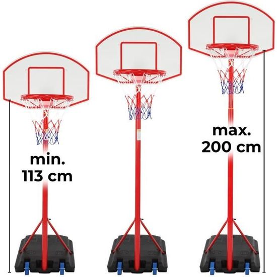 Panier de Basket Panneau de Basket-ball sur Pied Hauteur Réglable 113-236cm avec Roulettes Enfants Adolescents Extérieur Intérieur