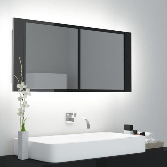 Nouveauté!Armoire à Miroir Décoratif - Miroir Attrayante salon de bain à LED Noir brillant 100x12x45 cm888