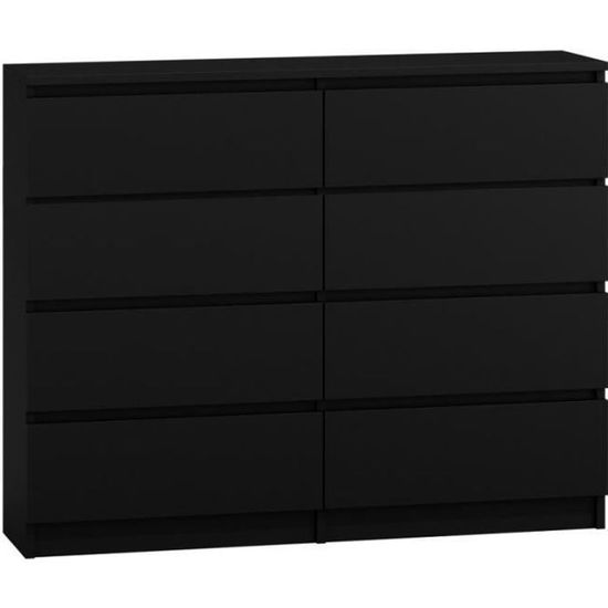 Commode noire - Bois - 8 tiroirs - 120 cm - Meuble multi-usage pour chambre à coucher, salon, chambre bébé