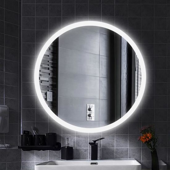 Miroir de salle de bain rond mural 60cm avec éclairage LED anti-buée - Larathy