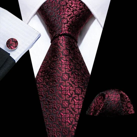 Barry.Wang Ensemble cravate à carreaux pour homme - Boutons de manchette carrés de luxe, A gris argenté, Taille unique