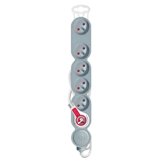 Bloc multiprises 6 prises 16A avec interrupteur équipé d'une fiche extraplate silver
