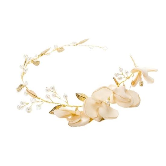 Couronne De Fleurs Pour Cheveux Mariée – Bandeau Or Avec Perles, 30+56cm, Pour Demoiselle D'honneur, événement