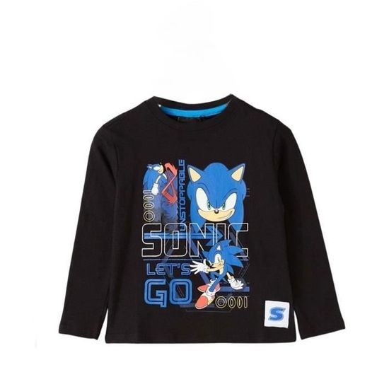tee-shirt garcon a manches longues avec motif - sonic bleu