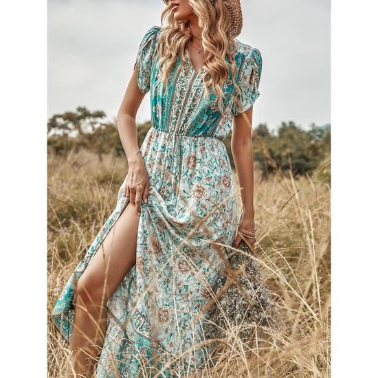 Robe Chemisier En Lin Floral Femme - Manches 3/4, Coupe Bouffante, Taille Petit, Neuve Avec étiquettes