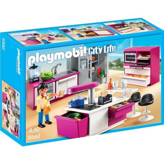 Playmobil City Life - Cuisine avec îlot - Moderne et pratique - 101 pièces