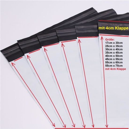 Lot 100 Enveloppes Expédition Plastique 35x45 Cm - Blanc/Noir - Imperméables Et Robus