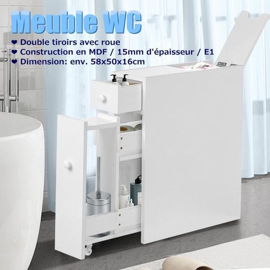 INSMA Meuble WC Toilette Colonne Armoire MDF - 2 Tiroirs Organisateur de Rangement pour Salle de Bain Toilette