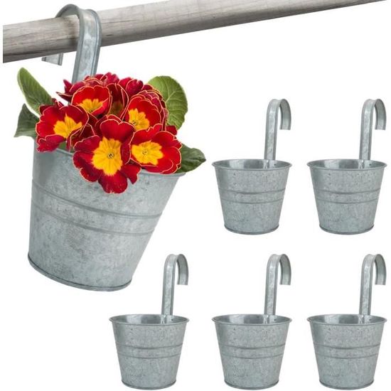 5 Pots De Fleurs Suspendus En Métal Blanc - 10.2 Cm - Avec Crochet - Pour Balcon/Jardin/Bureau