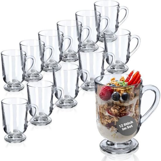 KADAX Verres à Thé Avec Poignées Lot De 4 | Tasses Verre Transparent 350ml Boissons Chaudes Froides