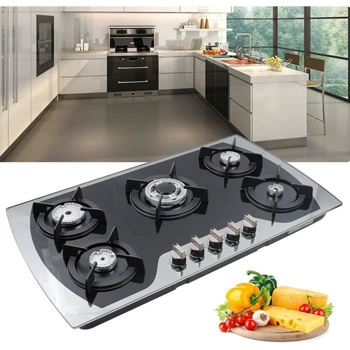 Plaque de cuisson à gaz en verre à 5 flammes encastrable 900 x 510 mm