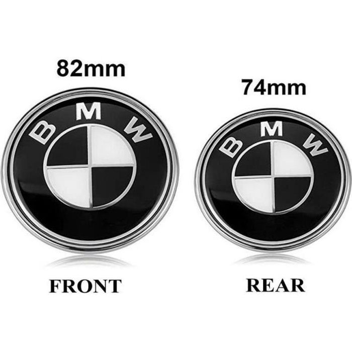 2 pièces emblème de capot BMW 82mm noir et blanc/emblème de coffre 74mm pour BMW, emblèmes Replaceme 6 7 8 série 325i 328i E Series
