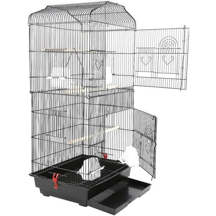 YYiS Grande Volière pour Oiseaux Cage à Roulettes Canaries Perroquet Perruches Canaris avec 4 mangeoires, 3 perchoirs