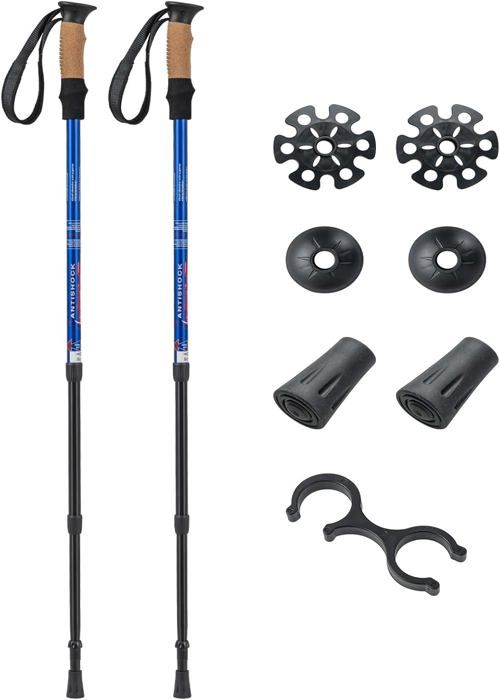 COSTWAY Bâton de Marche Bâton de Randonnée en Aluminium Anti-Choc avec 3 Longueurs Réglables 65-135CM Bleu