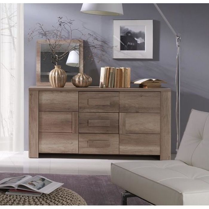 Buffet, bahut, enfilade moyen modèle FERRARA 2 portes, 3 tiroirs. Meuble design et tendance pour votre salon ou salle à manger
