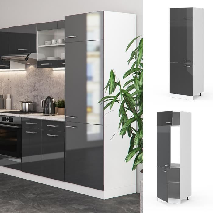 Meuble pour réfrigérateur VICCO R-Line Blanc/Anthracite Brillant 60 cm