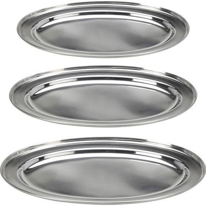 3 Plateaux ovales en acier inoxydable - plateau de service - plat de service