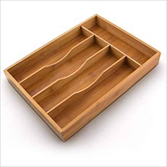 Organiseur de tiroir pour la Cuisine Range-Couverts en Bambou avec 5 Compartiments Rangement en bois boîte ustensiles de cuisine