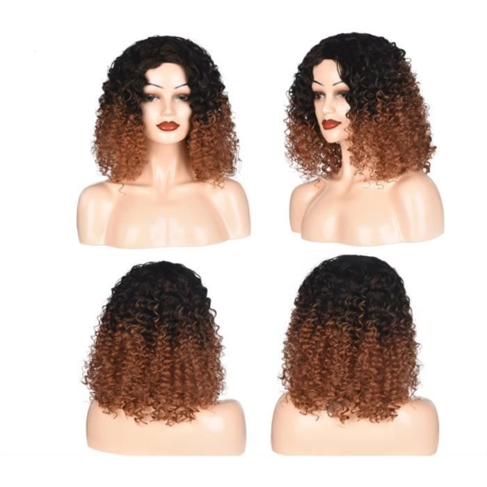 Perruque femme couvre-chef petite perruque frisée courte frisée noir brun clair
