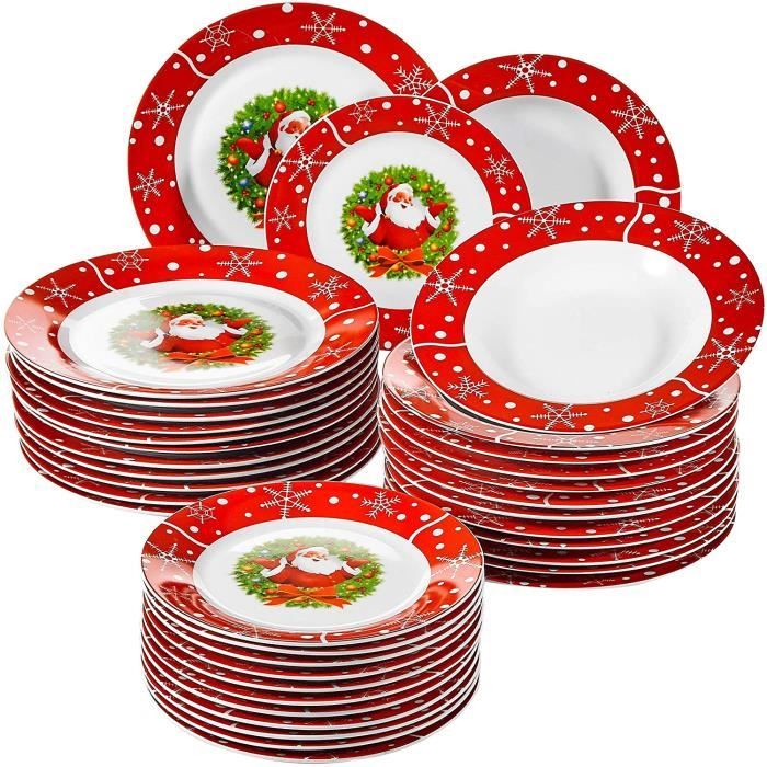 VEWEET, Série SANTACLAUS, Service de Table en Porcelaine pour 12 Personnes, 36 pièces, Assietes Plates, Assiettes Creuses, Assiettes
