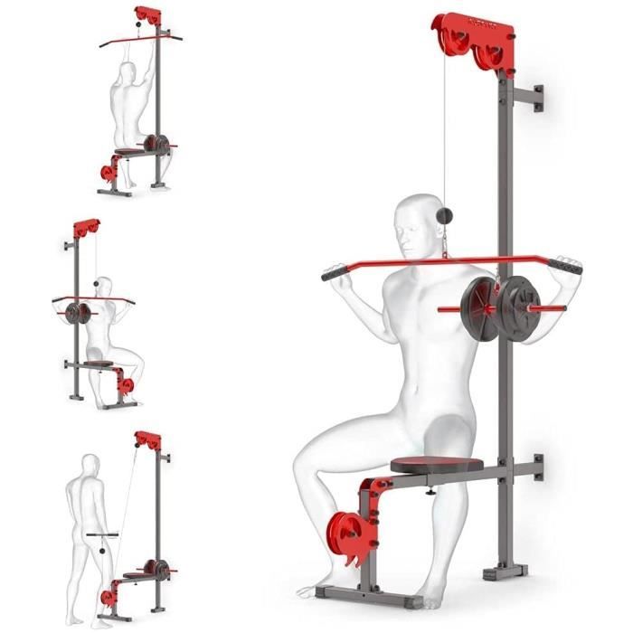 : Câble de traction supérieur et inférieur avec barre de traction et siège pour montage mural I Corde de fitness pour le dévelo 239