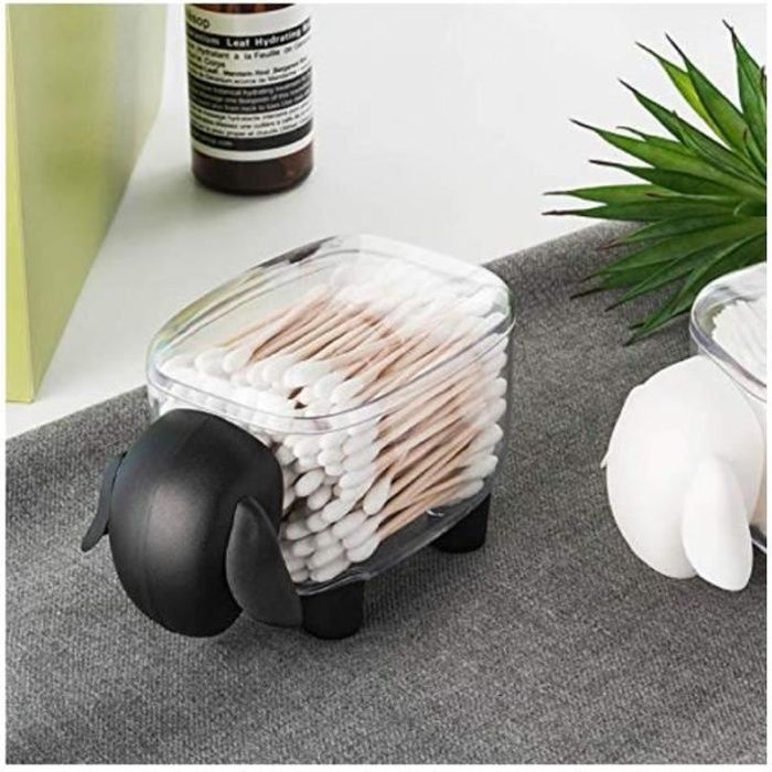 Mouton Boîte à Cases Rangement Maquillage Transparent pour Coton Tige et Coton, Porte-Cure-Dents Distributeur de Cure-Dents Noir