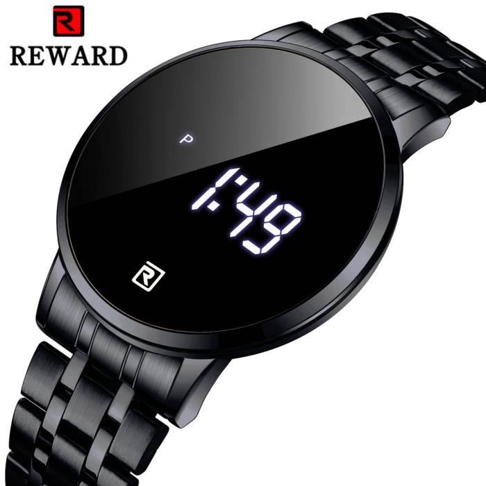 Hommes d'affaires écran tactile LED montre numérique en acier inoxydable bande étanche mâle horloge cadeaux