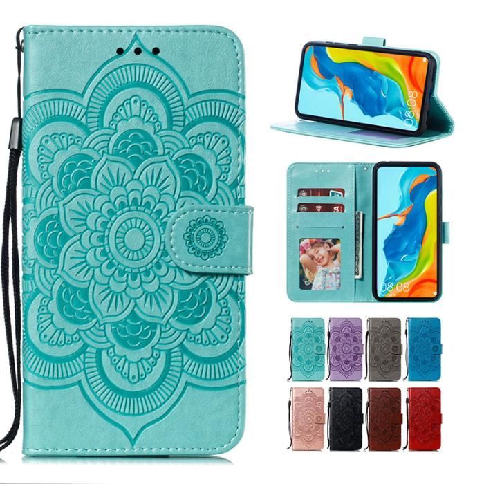 Coque Samsung Galaxy A71, Mandala Fleur Motif Fente pour les Cartes Cuir Silicone Ultra-mince Antichoc, Vert