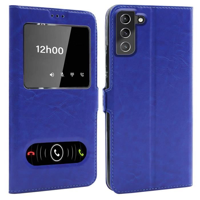 Coque Samsung S22 5G, Housse Etui pour Samsung Galaxy S22 5G Protection double FENETRES - Bleu