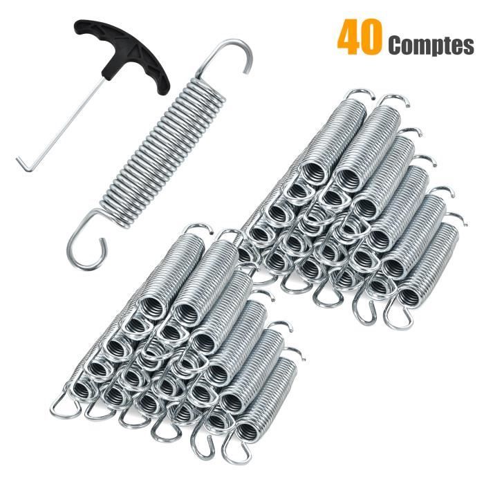 COSTWAY Lot de 40 Ressorts 140mm pour Trampoline Jardin Spirale en Acier Galvanisé avec Outil de Traction en T Conception Recourbée