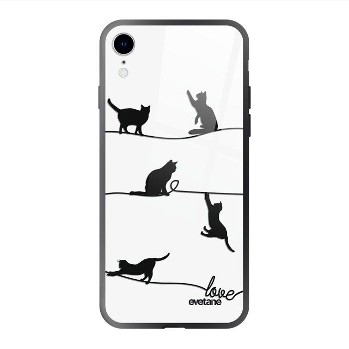 Coque en verre trempé pour iPhone Xr Chat Lignes Ecriture Tendance et Design Evetane.